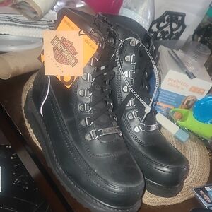 Harley-Davidson Black Leather Lace-Up Boots